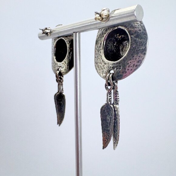 VTG Sterling Silver 925 Cowboy Hat Feather Dangle Earrings Size 2" Length - Picture 4 of 9